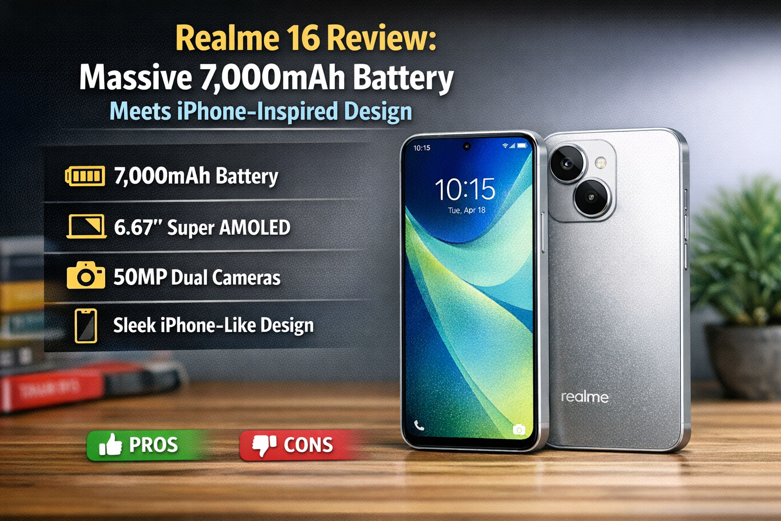 Realme 16 smartphone showing iPhone-style camera module and large 7000mAh battery design in India