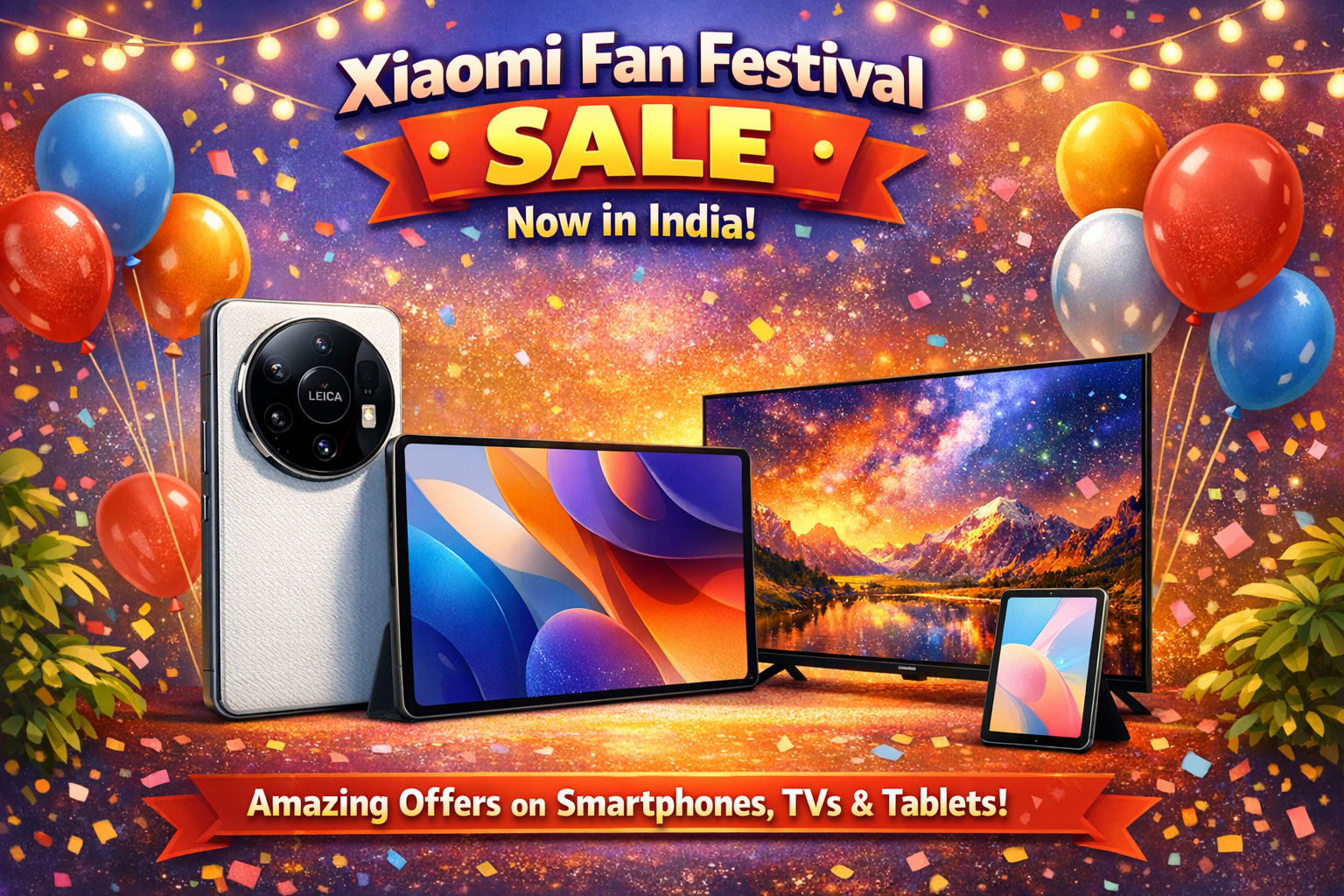 Promotional banner for Xiaomi Fan Festival 2026 in India highlighting discounts on smartphones, tablets, and TVs